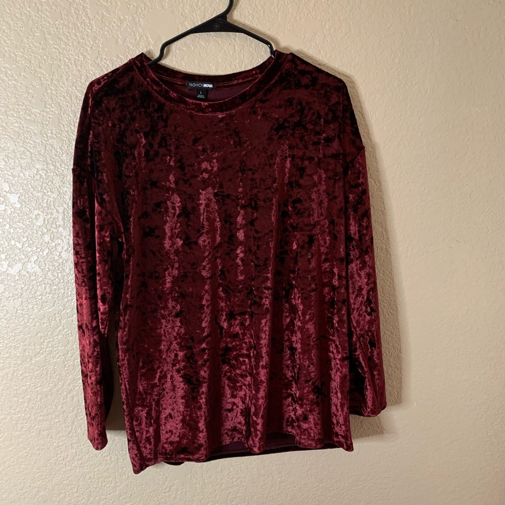 Fashion nova burgundy velour long sleeve top
